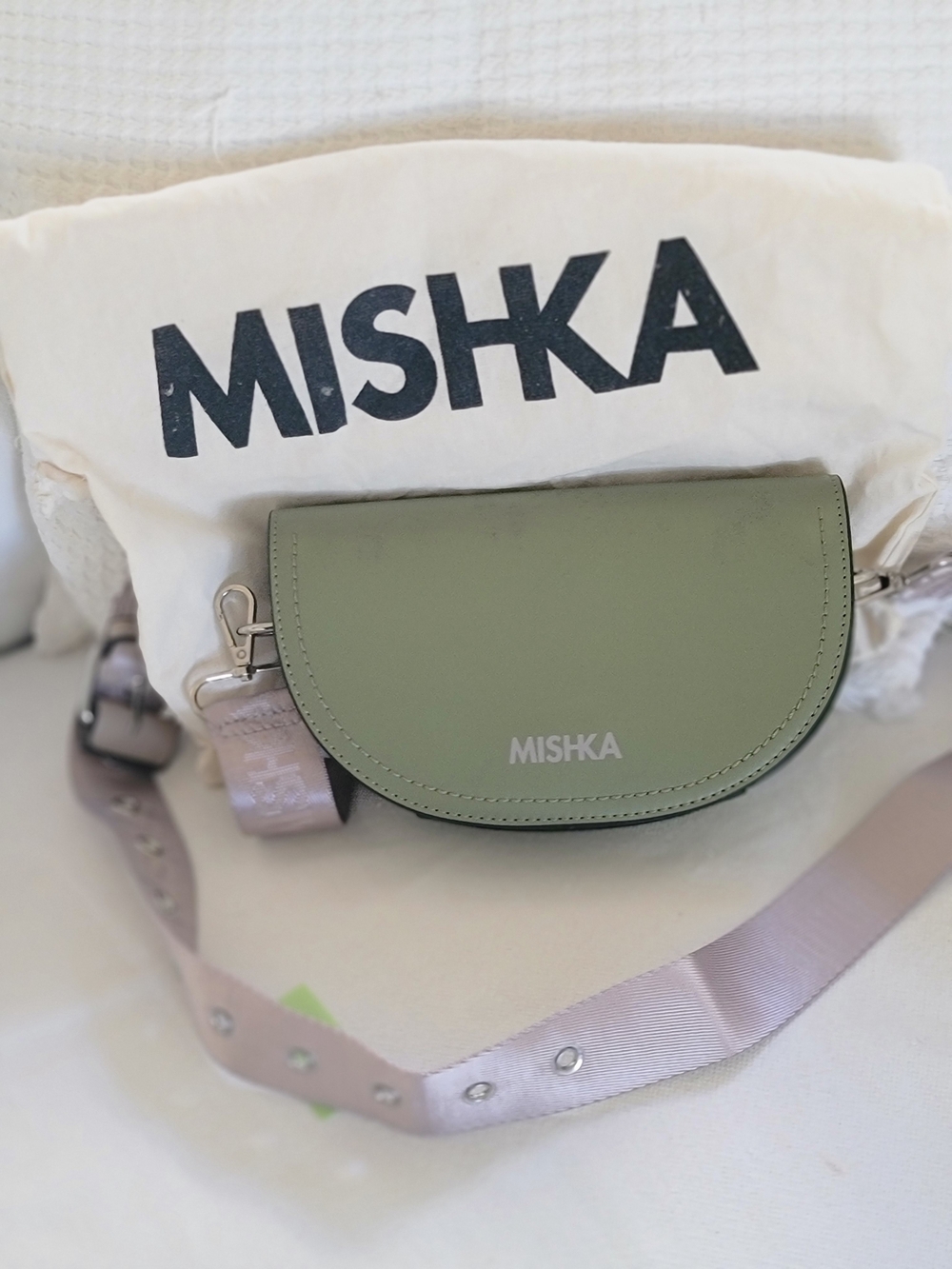 MISHKA Sage Green Crossbody Saddle Bag
